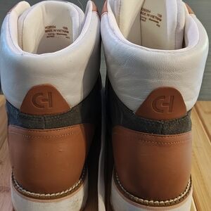 Men's White and Brown High-Top Sneakers